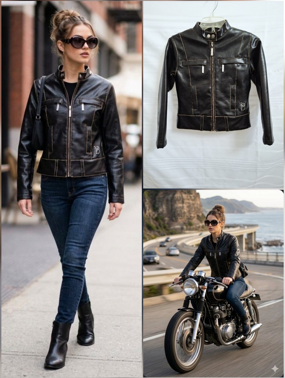 ❤️Buffalo David Bitton Faux Leather Cropped Moto Biker Jacket>>>🤍Est'd XS *Y2K